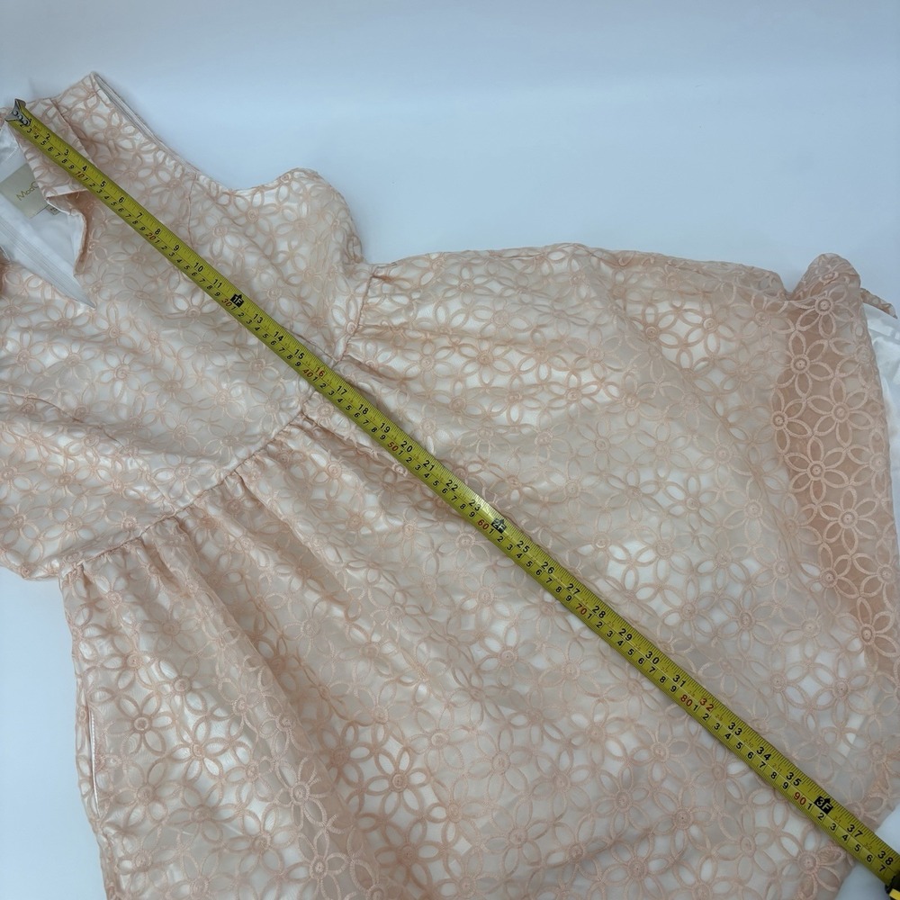 Modcloth Peach Cream Floral Embroidered Satin Mini Dress Fit Flare Size Large - Picture 8 of 8